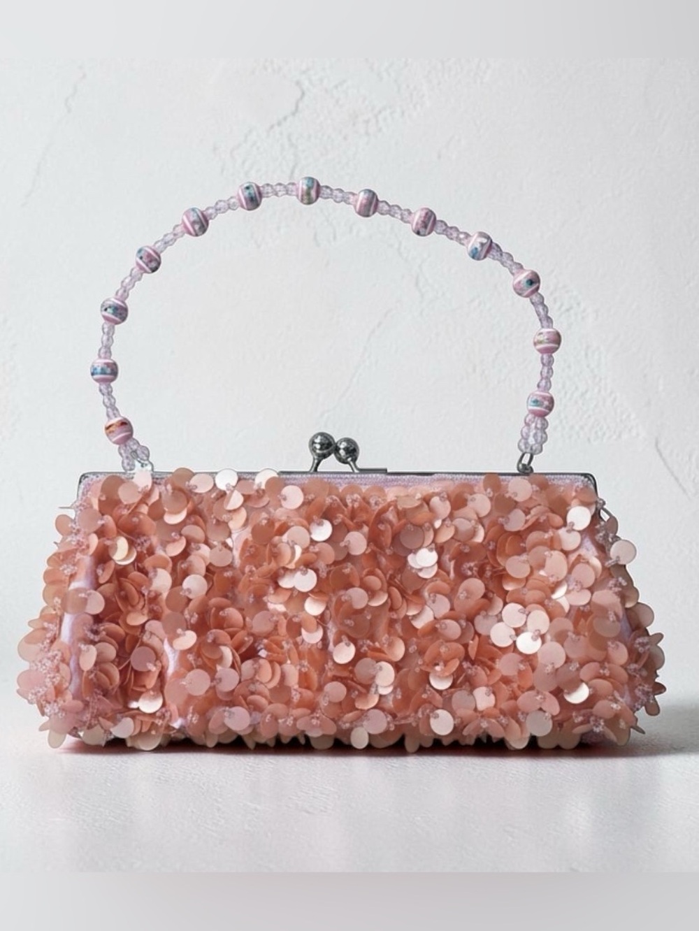 Sequined Pink Evening Clutch Handbag